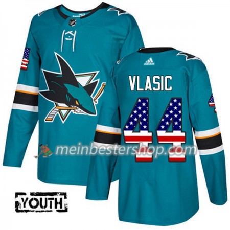 San Jose Sharks Marc-Edouard Vlasic 44 Adidas 2017-2018 Teal USA Flag Fashion Trikot Authentic - Kinder